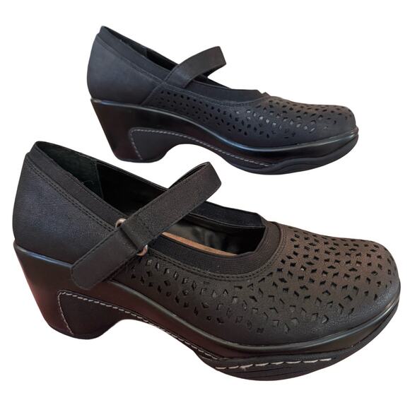 Rialto Black Mary Jane Wedge Shoes Whimsy Goth Preppy Comfort Arch Support 7M - Picture 2 of 9